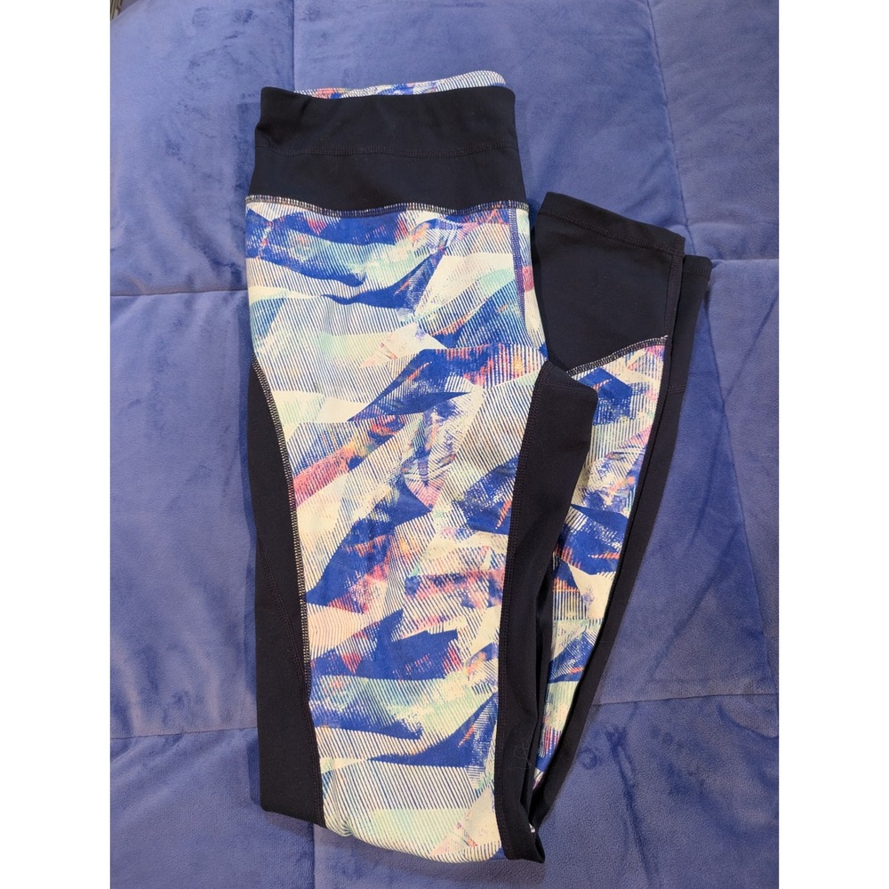 Athleta Luminous Powder Peak Leggings Women Geometric Zipper Pocket - Size M